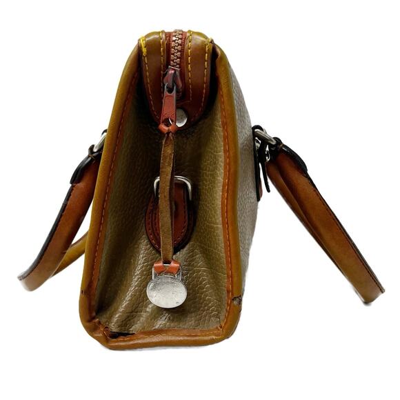 Vtg 90s Dooney & Bourke All-Weather Pebbled Leather Satchel Bag Purse Tan/Brown - Picture 4 of 14